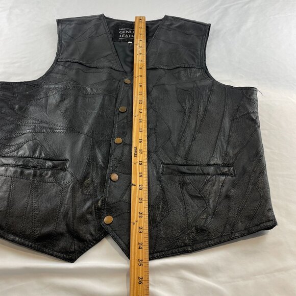 Navarre Leather Italian Stone Design Black Leather Patchwork Vest Biker Sz XL - Picture 6 of 7